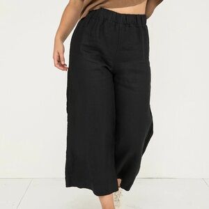Elizabeth Suzann Linen Pants Black Cropped Florence Sz Small Short Great